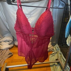 Elegant Burgundy Lace Bodysuit